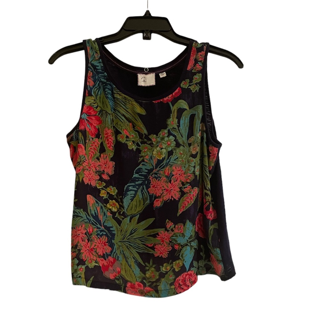 ANTHROPOLOGIE Navy Floral Print Sleeveless Tank Top